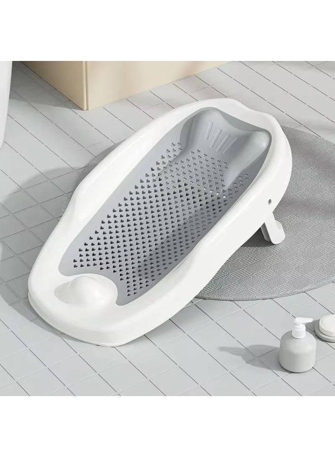 مقعد حوض استحمام قابل للطي للأطفال ، دعم حمام الطفل، كرسي حوض استحمام حديثي الولادة لعمر 0-12 شهر، مقعد استحمام قابل للطي للرضع مع فتحات تصريف للماء (رصاصي) - Image 1